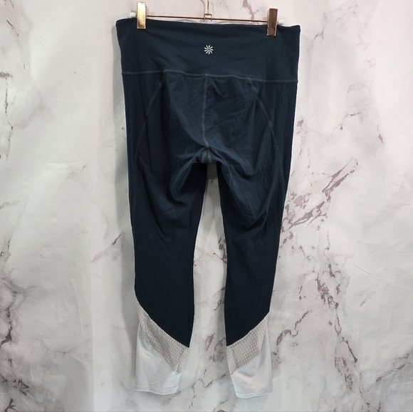 Athleta Leggings Womens Medium Green White Mesh Salutation Colorblock Power Vida - Picture 6 of 13